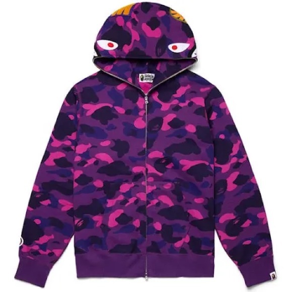 Bape Kids Camo Shark Hoodie - Pink and Purple - Picture 1 of 10